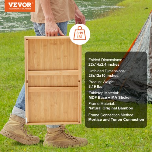 VEVOR Betttablett Tisch mit Faltbaren Beinen &amp; Medienschlitz, Bambus-Frühstückstablett für Sofa, Bett, Essen, Snacken und Arbeiten, Serviertablett für Laptop, Schreibtisch, TV-Tablett