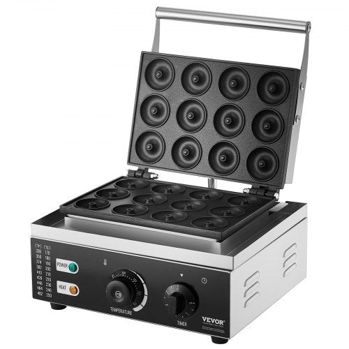 VEVOR Elektrischer Donutmaker, 1550 W Kommerzielle Donutmaschine mit Antihaftbeschichtung, 12-Loch-Waffelmaschine mit Doppelseitiger Heizung für 12 Donuts, für Restaurants und den Heimgebrauch