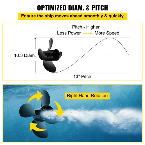 VEVOR Außenbordpropeller, Ersetzt OEM 48-8M8026630, 4-Blatt 26,2 x 33 cm Aluminium-Bootspropeller, Kompatibel mit Mercury Mariner 25 PS Bigfoot/Command Thrust 60 PS Außenbordmotor