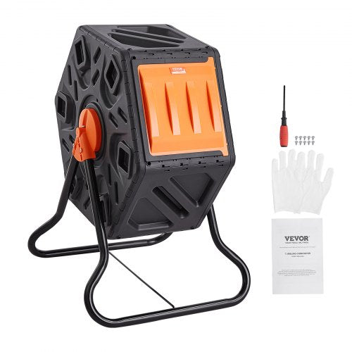 VEVOR Tumbling-Komposterbin Komposter Tumbler 70 L, Trommelkomposter 360° Drehbar Multifunktionaler Tumbling Komposter 605 x 510 x 730 mm, 20 kg Belastbarer Garten Kompostbehälter inkl. Handschuhe