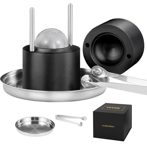 VEVOR Eiswürfelbereiter Eiswürfelformen Satz 60 mm, Eiswürfelform Eiskugelform mit Eiszange &amp; Tropfschale, Alu Schwarze Strapazierfähige Eiswürfelformen Eiswürfelbehälter Whisky Americano, Saft