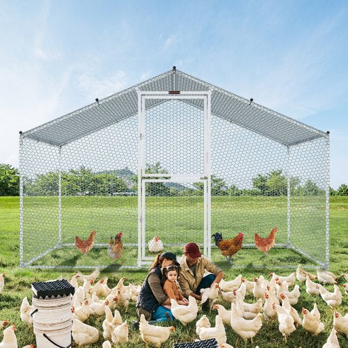 VEVOR Hühnerstall, 2 x 3 x 2 m Hühnerhaus Freilaufgehege mit Sonnenschutzdach PE-Plane, Stahl Kleintierstall Hühnerhaus Dach Geflügelstall Hühnerkäfig für Hühner, Enten, Gänse, Kaninchenn usw.