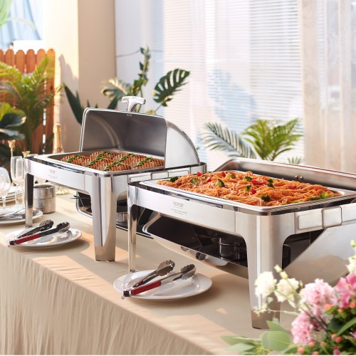VEVOR Edelstahl Chafing Dish Set 7,5 L, 1 Stk. Speisenwärmer Wärmebehälter Suppenwärmer, Speisen Warmhaltebehälter Suppentopf Chafing Dishes Set mit 2 Brennstoffbehälter für Catering, Buffet. Party