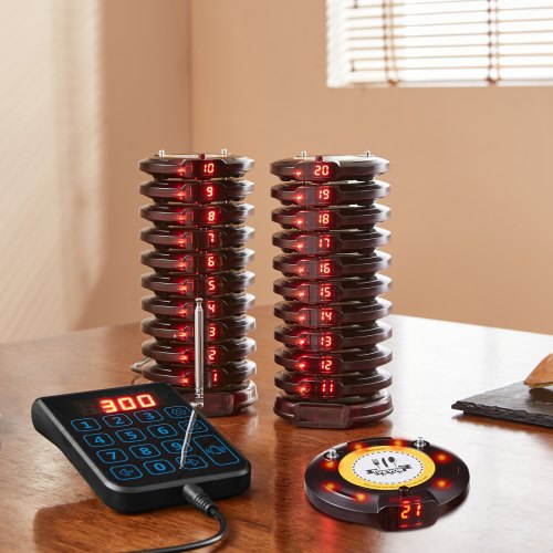 VEVOR Restaurant-Pager-System, Kabelloses Warteschlangensignal mit 500 m Reichweite, Piepser zur Rufannahme von Gästen mit Vibration und Blinken, 20 Pager für Imbisswagen, Kirche