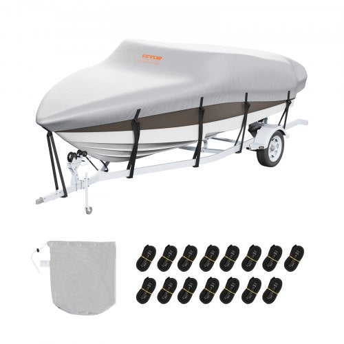 VEVOR Bootspersenning Abdeckplane Bootsplane, 609–670 cm Persenning Schlauchboot 600D Oxford-Gewebe Bootspersenning Abdeckung mit Aufbewahrungstasche 435 x 300 mm, Angelboot Bootsabdeckplane Grau