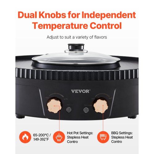 VEVOR Hot Pot mit Grill 1800W 2 in 1 Elektrischer Rauchfreier Grill BBQ Grill