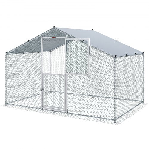 VEVOR Hühnerstall, 2 x 3 x 2 m Hühnerhaus Freilaufgehege mit Sonnenschutzdach PE-Plane, Stahl Kleintierstall Hühnerhaus Dach Geflügelstall Hühnerkäfig für Hühner, Enten, Gänse, Kaninchenn usw.