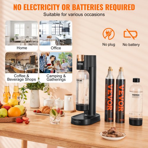 VEVOR Sprudelwassergerät, Soda-Maschine, Selterswasser-Starter-Set mit 2 Stk. BPA-freien 1 L PET-Flaschen, 2 Stk. CO2-Flaschen, kompatibel mit Einschraubbaren 60 L CO2-Flaschen (CO2 frei)