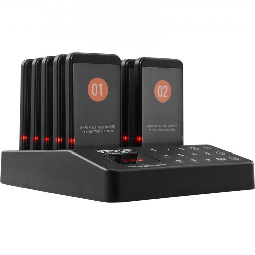 VEVOR Restaurant-Pager-System, Kabelloses Warteschlangensignal mit 400 m Reichweite, Piepser zur Rufannahme von Gästen mit Vibration und Blinken, 10 Pager für Imbisswagen, Kirche, Kindergarten