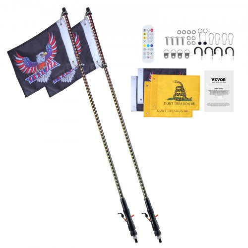 VEVOR LED Peitschenlicht 2 Stk. RGB Antennenlicht Flaggenfernbedienung App 91cm