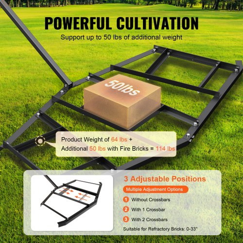 VEVOR Schleppegge 2200 x 2070 x 100 mm Traktor Wiesenegge Wiesenschleppe aus 4 mm dickem Q235-Stahl Feldegge Einstellbarer Querstangenbereich 203,2/406,4 mm Rasenschleppe ATVs, UTVs, Gartentraktoren