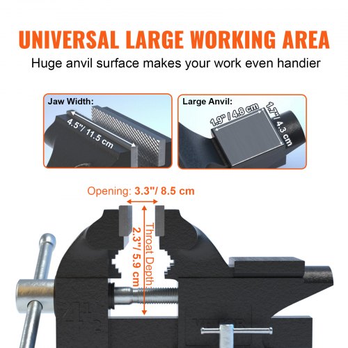 VEVOR Schraubstock Amboss 240° drehbar 1,5-4,5 cm Spannweite Werkbankschraubstock
