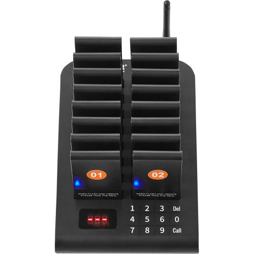 VEVOR Restaurant-Pager-System, kabelloses Warteschlangensignal mit 500 m Reichweite, Piepser zur Rufannahme von Gästen mit Vibration und Blinken, 16 Pager für Imbisswagen, Kirche