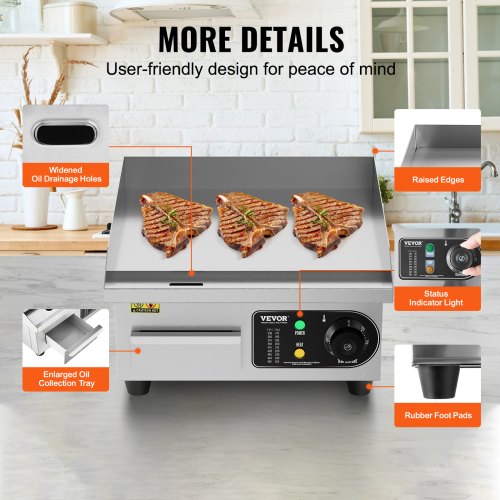 VEVOR Kommerzielle Elektrische Grillplatte 2000W Arbeitsplatten-Grill Flach 10mm