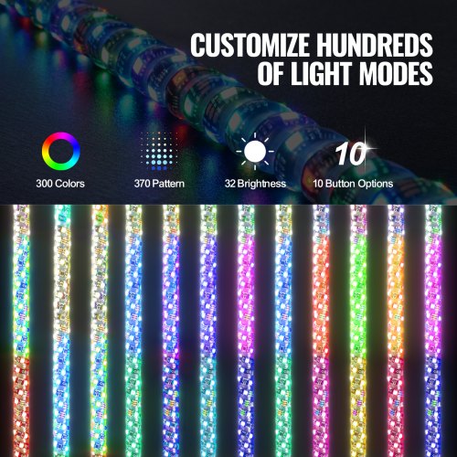 VEVOR LED Whip Light 2PCS 5FT RGB Spiral Antenna Light Remote App ATV UTV RZR