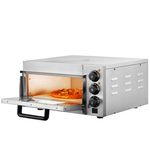 VEVOR Kommerzieller Pizzaofen Backofen 356mm Edelstahl Elektrisch 3 Drehknöpfe