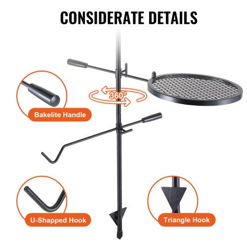 VEVOR Drehspieß Schwenkgrill Stahl 360 x 360 mm, Holzkohlegrill Doppelte Schichten Grillrost Grillgestell 6 kg Belastbarkeit 300 ℃ Freistehend Spießbratengrill BBQ Grill Grillwagen Barbecue Outdoor