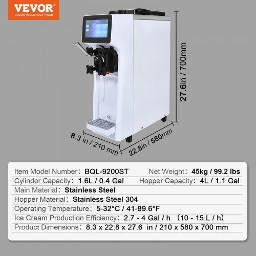 VEVOR Softeismaschine, 10 l/h, Ausbeute, Einzelgeschmack, Arbeitsplatte