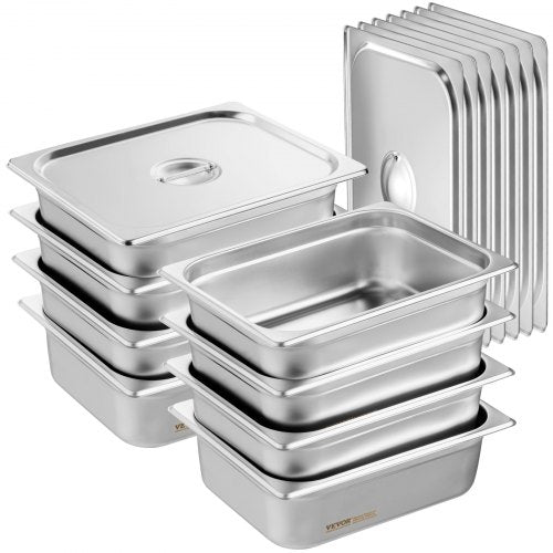VEVOR 8 x Hotelpfannen Gastronormbehälter Edelstahl 1/2-Größe 326x266x102mm