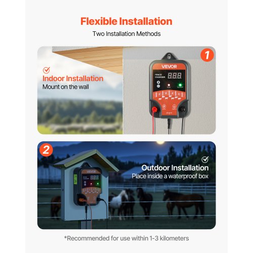 VEVOR Weidezaungerät 12kV 3J AC DC Elektrozaungerät 3km Reichweite Weidegerät