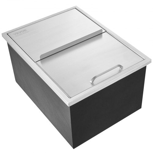VEVOR 55,23 L Drop-in-Eisbox, 608 x 457 x 333 mm Edelstahl-Eiskühler, Kommerzieller Eisbehälter mit Schiebedeckel, Eingebaute Eisspeichertruhe, Abflussrohr &amp; Ablassstopfen im Lieferumfang Enthalten