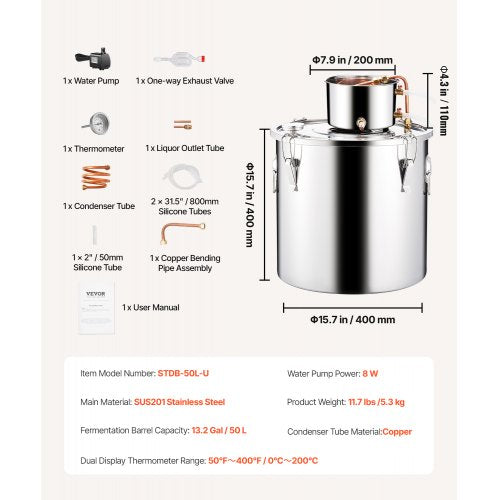 VEVOR 50L Alkohol Destilliergerät Destillierer Moonshine Still Edelstahl