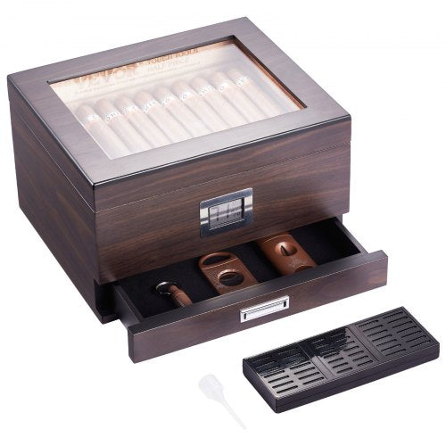 VEVOR 30-50 Zigarren-Humidor Glasplatte Zedernholz-Zigarrenkiste Schublade