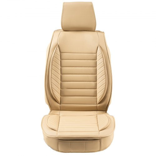 VEVOR Sitzbezüge, Universal Autositzbezüge Vordersitze, 2 Stk. Kunstleder Sitzbezug, Halbgeschlossenes Design, abnehmbare Kopfstütze und Airbag kompatibel, für die meisten Autos SUVs und Trucks Beige