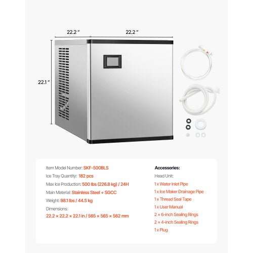 VEVOR Eismaschinenkopf Eiswürfelmaschine Eisbereiter (nur Kopf) 227 kg/Tag