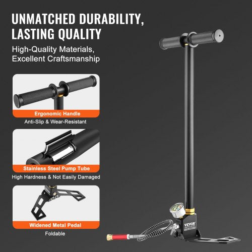 VEVOR Handluftpumpe, 4500 psi Luftgewehrpumpe, 310Bar PCP-Pumpe 3 Stage Luftgewehr Lade Stirrup Handpumpe, Handbügelpumpe Dreistufige Steigbügelpumpe, Handluftpumpe Kompletter Zubehörsatz